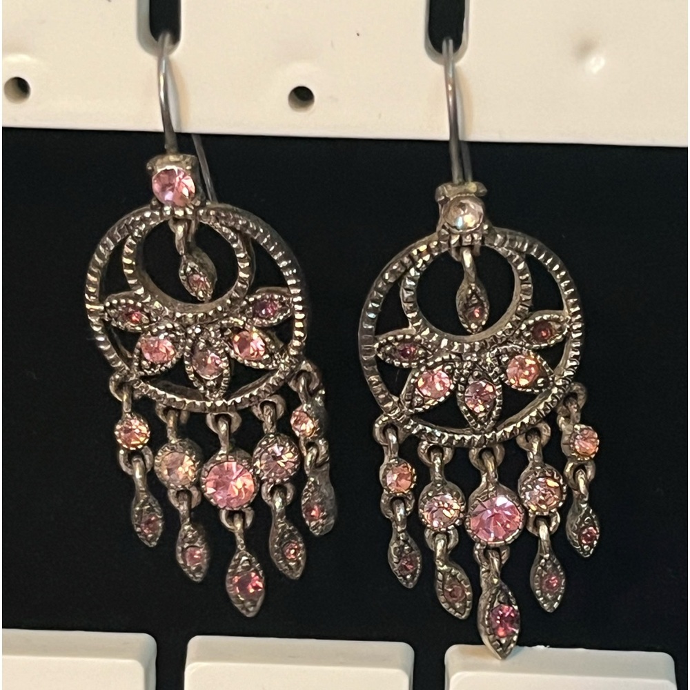 Pink Gem Dream Catcher Dangle Earrings